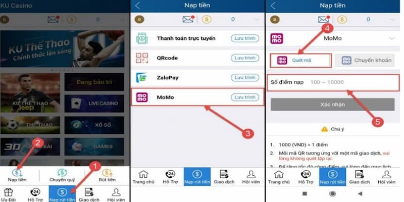 Hội viên thực hiện nạp tiền Momo tại Kubet dễ dàng với 3 bước